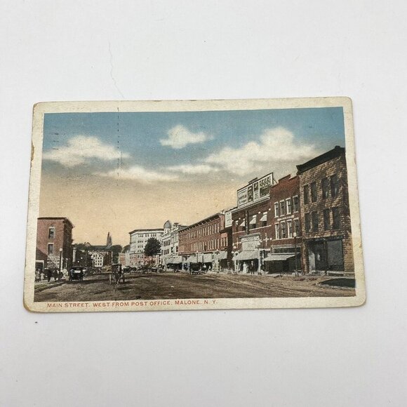 Other - Vintage Malone NY Postcard Main Street west from Post Office‎ Posted 1920